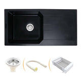 Matte Black Quartz Single Bowl with Drainboard  Kitchen Sink (39 x 20 x 9 inches) - by Ruhe