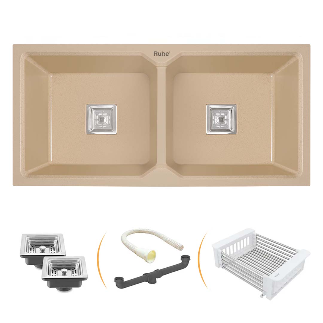 Sand Choco Quartz Double Bowl Kitchen Sink (37 x 18 x 9 inches) - by Ruhe