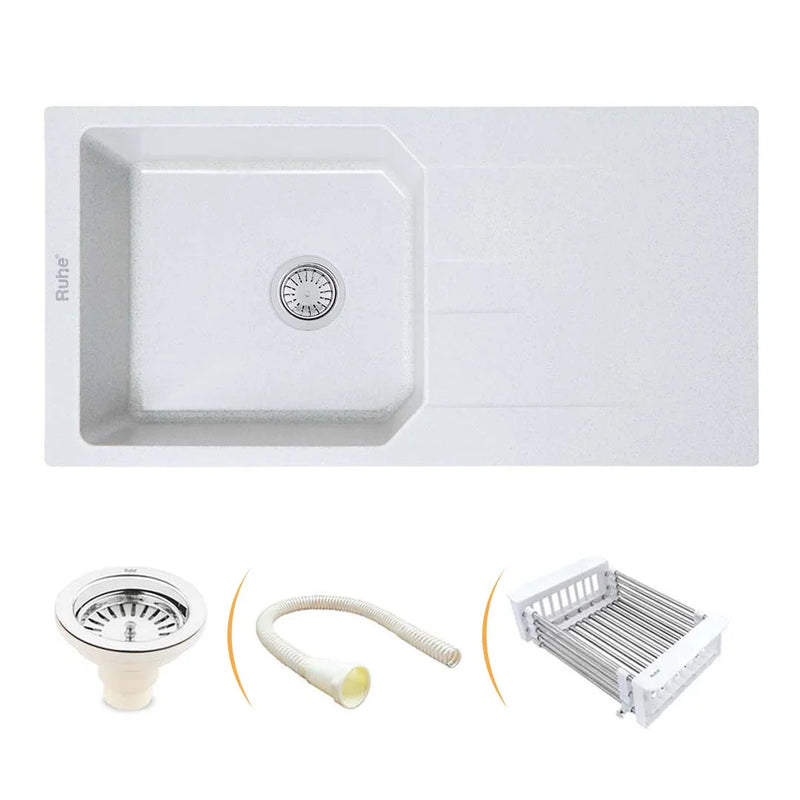 Sand Pluto Quartz Single Bowl with Drainboard Kitchen Sink (39 x 20 x 9 inches)