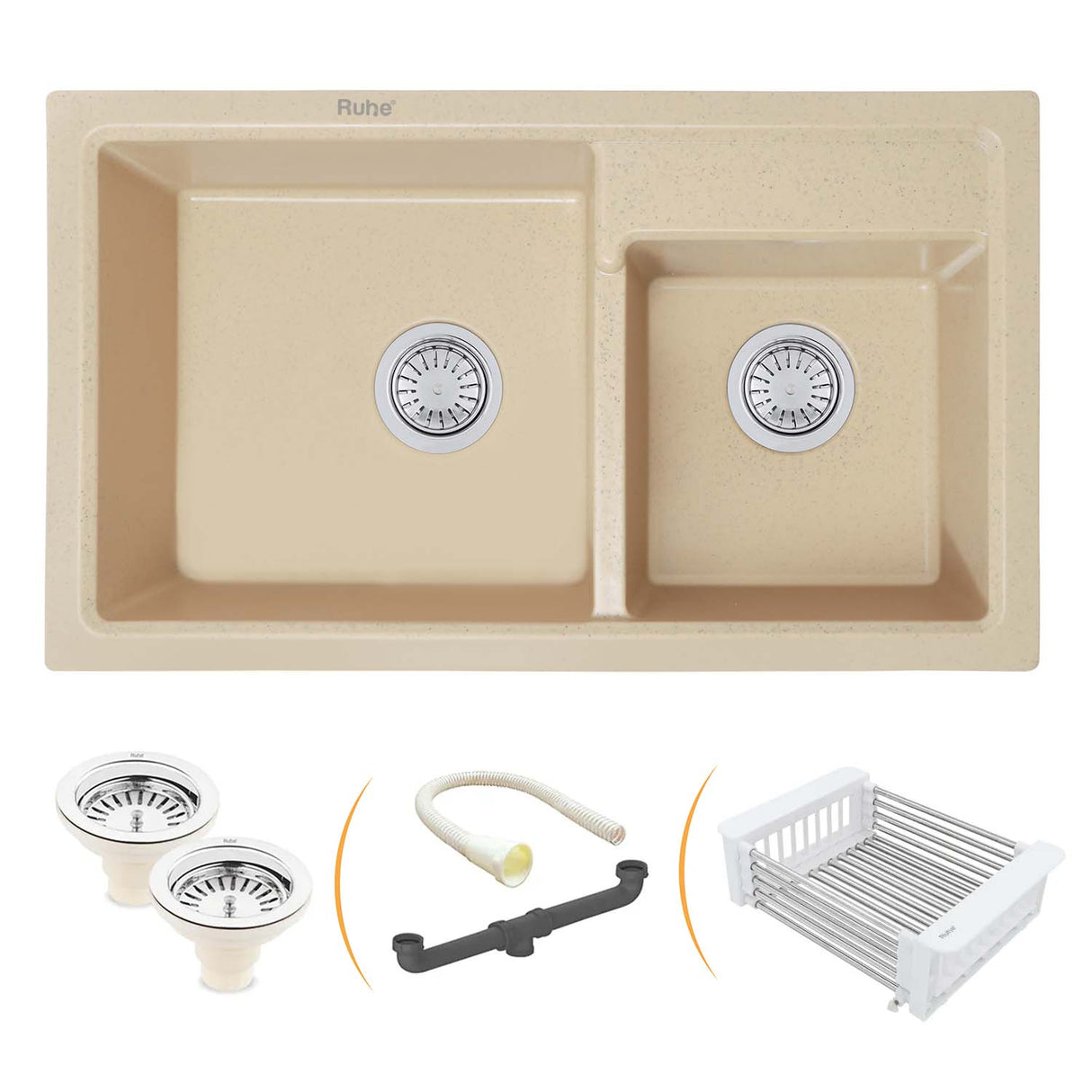 Sand Choco Quartz Double Bowl Kitchen Sink (31 x 18 x 9 inches) - by Ruhe