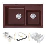 Choco Brown Quartz Double Bowl Kitchen Sink (31 x 18 x 9 inches) - by Ruhe