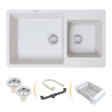 Crystal White Quartz Double Bowl Kitchen Sink (34 x 20 x 9 inches) - by Ruhe