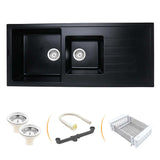 Matte Black Quartz Double Bowl with Drainboard  Kitchen Sink (45 x 20 x 9 inches) - by Ruhe