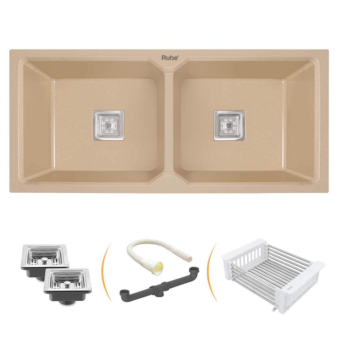 Sand Choco Quartz Double Bowl Kitchen Sink (45 x 20 x 9 inches) - by Ruhe