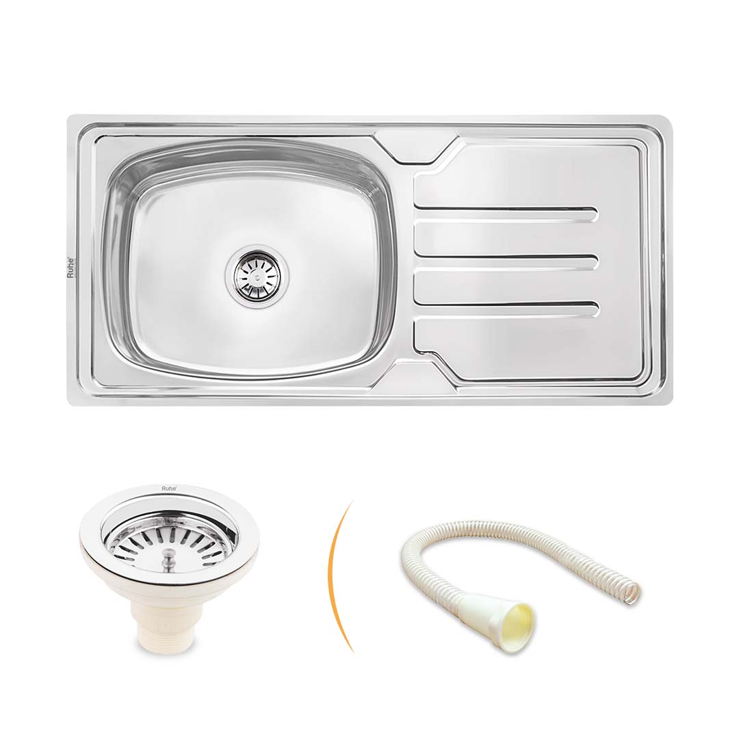 Oval Single Bowl with Drainboard 304-Grade (42 x 20 x 9 inches) Kitchen Sink - by Ruhe