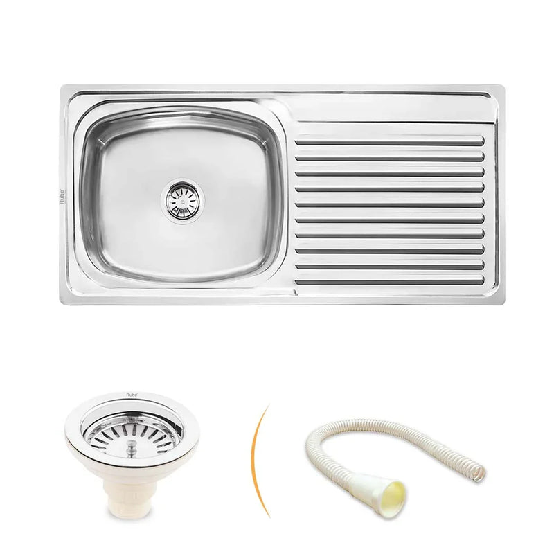 Oval Single Bowl with Drainboard Kitchen Sink 304-Grade (37 x 18 x 8 Inches)
