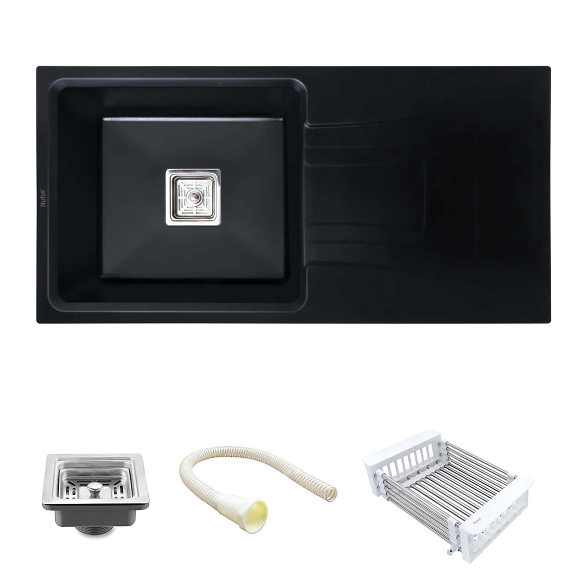 Matte Black Quartz Single Bowl with Drainboard Kitchen Sink (36 x 18 x 9 inches)