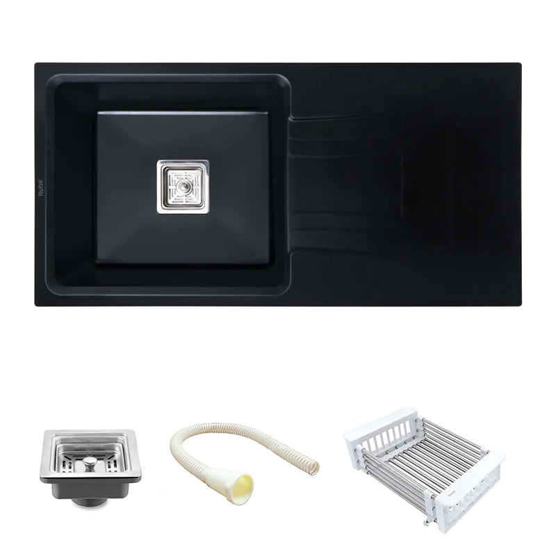 Matte Black Quartz Single Bowl with Drainboard Kitchen Sink (36 x 18 x 9 inches)