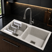 Quartz Double Bowl Kitchen Sink (45 x 20 x 9 Inches) – Grey Stone