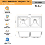 Smoke Grey Quartz Double Bowl Kitchen Sink (45 x 20 x 9 inches) - by Ruhe