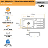 Oval Single Bowl with Drainboard 304-Grade (45 x 20 x 9 inches) Kitchen Sink - by Ruhe