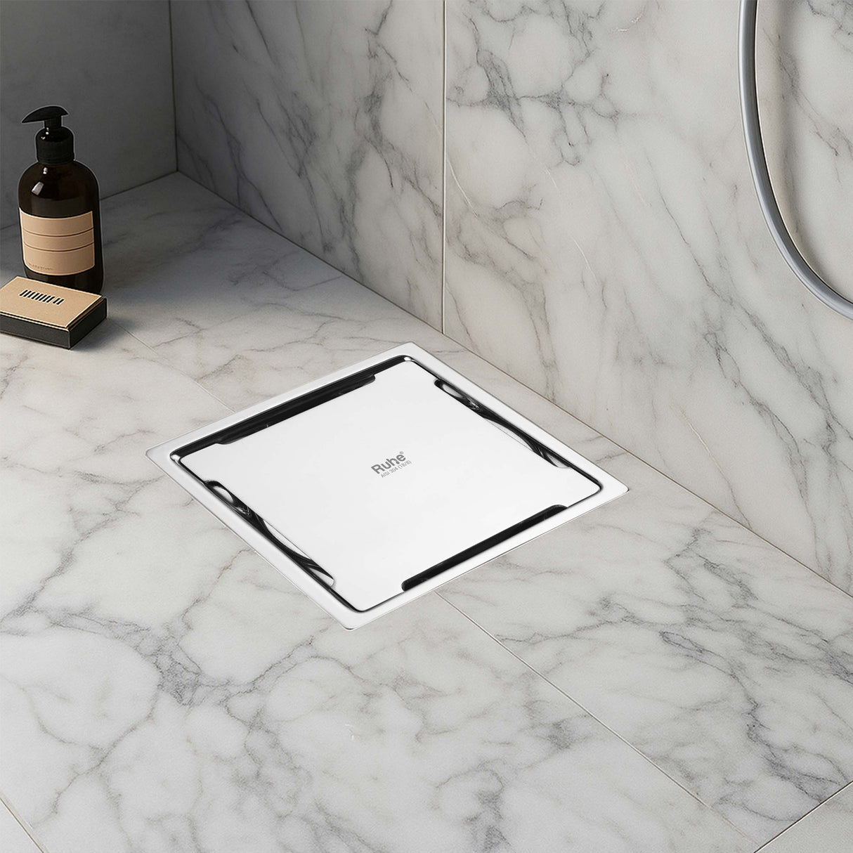 Diamond Square Flat Cut 304-Grade Floor Drain (5 x 5 Inches) - by Ruhe