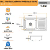 Square Single Bowl with Drainboard 304-grade (32 x 20 x 8 inches) Kitchen Sink - by Ruhe