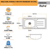 Oval Single Bowl with Drainboard 304-Grade (42 x 20 x 9 inches) Kitchen Sink - by Ruhe