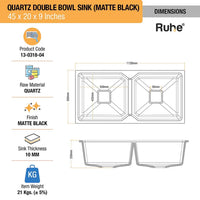 Quartz Double Bowl Kitchen Sink (45 x 20 x 9 Inches) – Matt Black