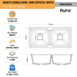 Crystal White Quartz Double Bowl Kitchen Sink (45 x 20 x 9 inches) - by Ruhe