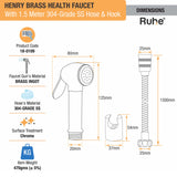 Henry Brass Health Faucet with  1.5 Meter 304-Grade SS Hose & Hook – by Ruhe