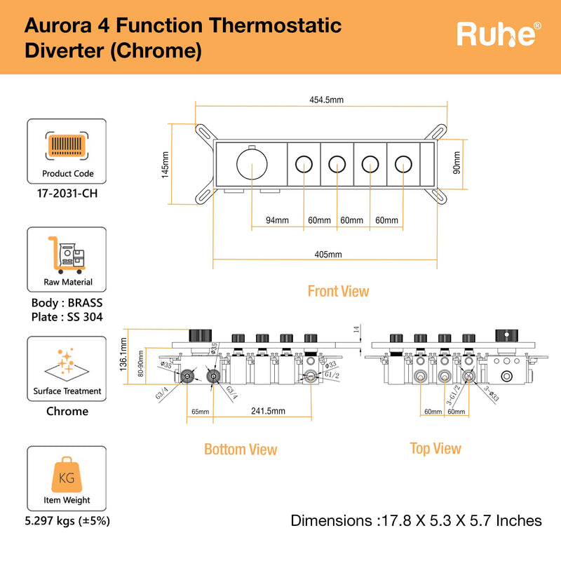 Aurora 4-Function Thermostatic Diverter