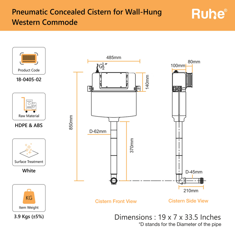 Pneumatic Concealed Cistern for Western Commode