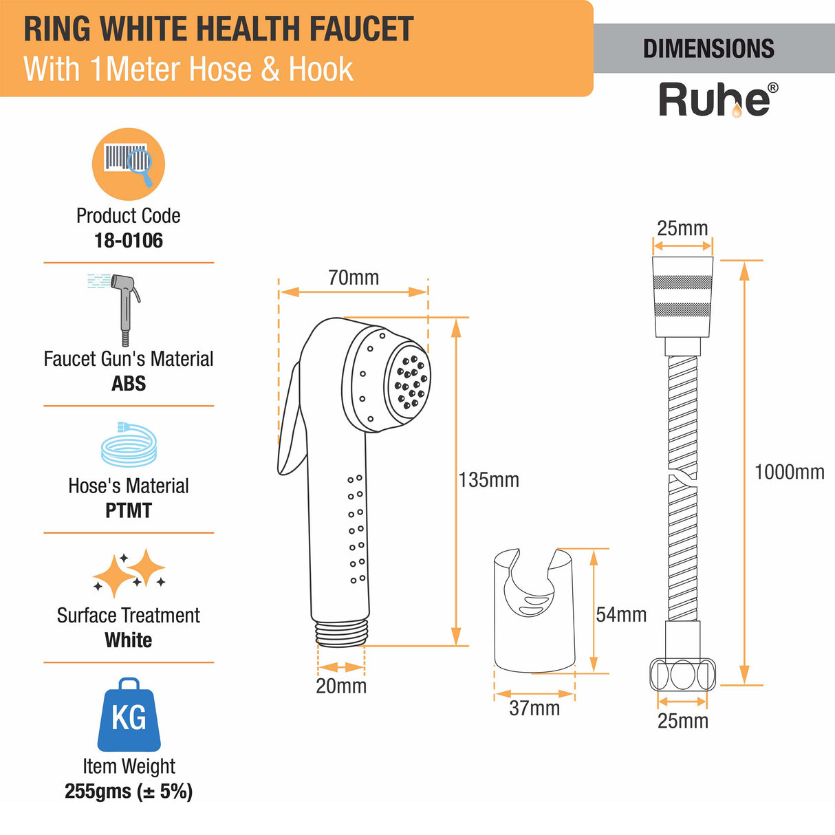 Ring White Health Faucet with 1 Meter Hose & Hook