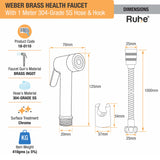 Weber Brass Health Faucet with  1 Meter 304-Grade SS Hose & Hook