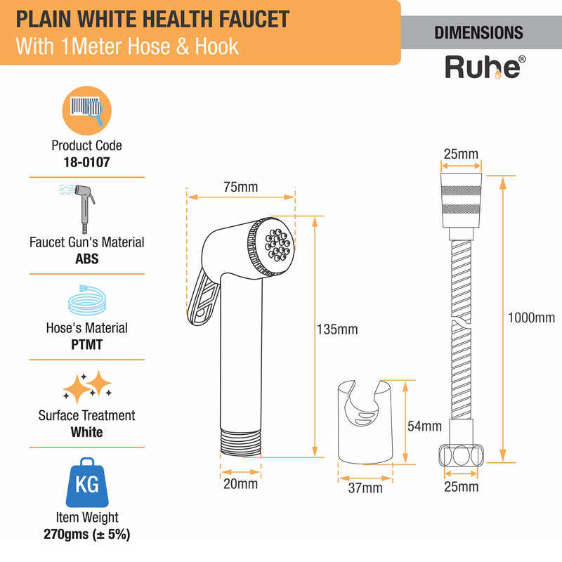 Plain White Health Faucet with Hose & Hook