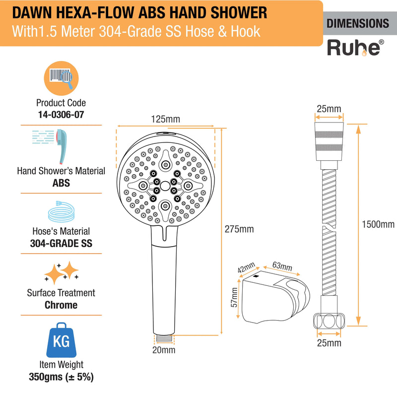 Dawn Multiflow Filter Hand Shower with 304-grade SS Hose & Hook