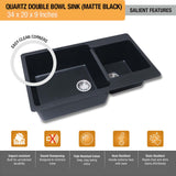 Matte Black Quartz Double Bowl Kitchen Sink (34 x 20 x 9 inches) - by Ruhe