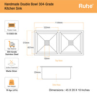 Handmade Double Bowl Kitchen Sink (45 x 20 x 10 Inches) (Dimensions)