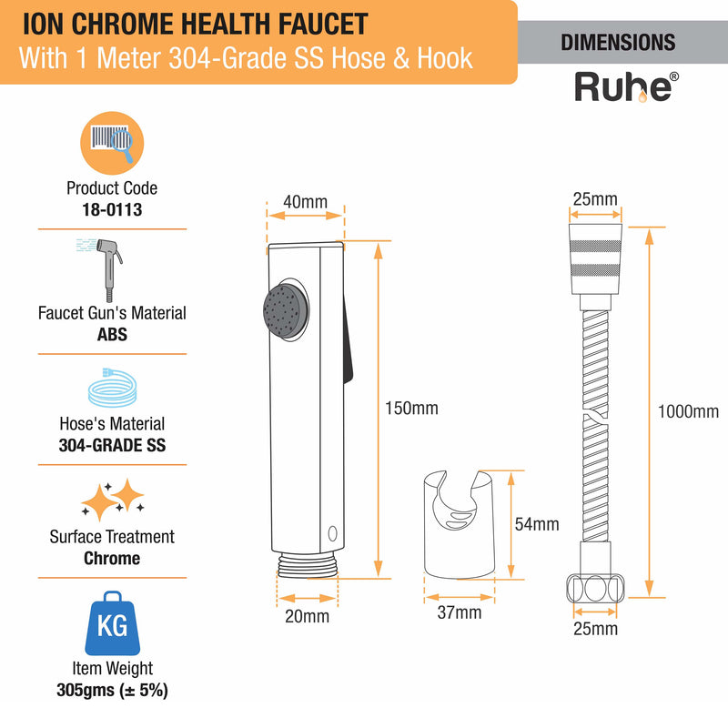 Ion White Health Faucet with 304-Grade SS Hose & Hook