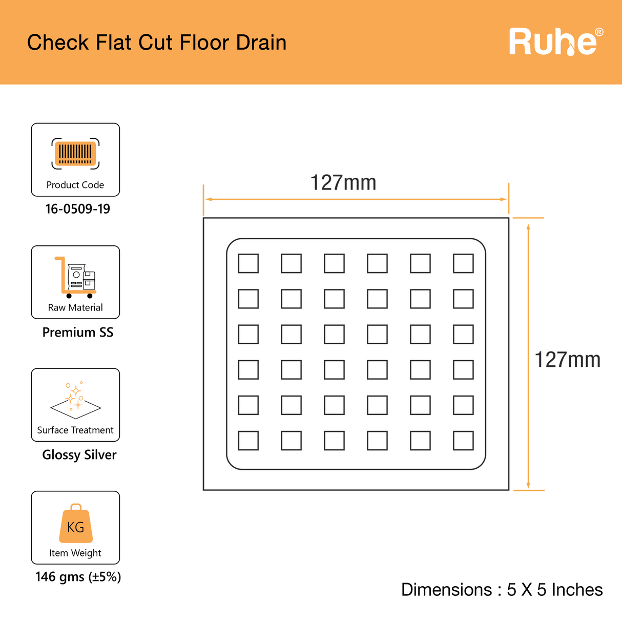 Check Square Flat Cut Floor Drain