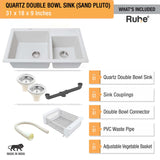 Sand Pluto Quartz Double Bowl Kitchen Sink (31 x 18 x 9 inches) - by Ruhe