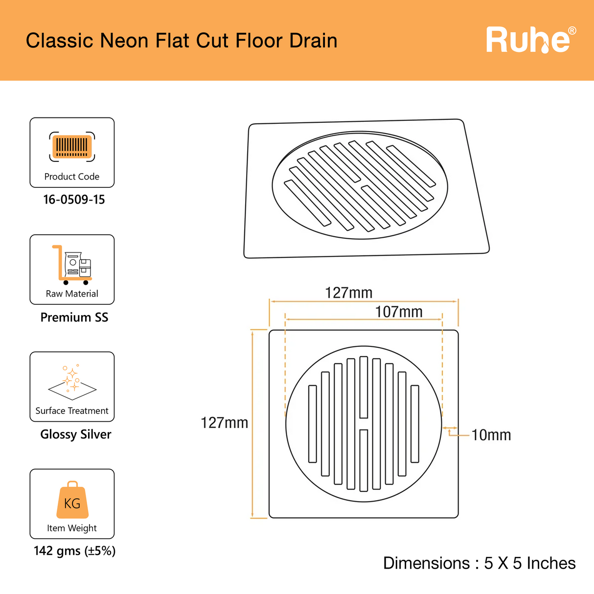 Classic Neon Flat Cut Floor Drain
