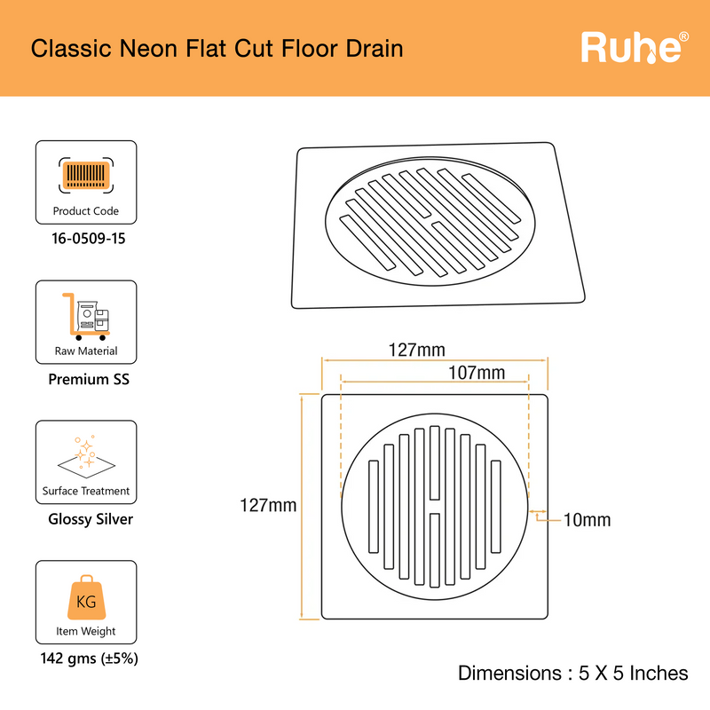 Classic Neon Flat Cut Floor Drain