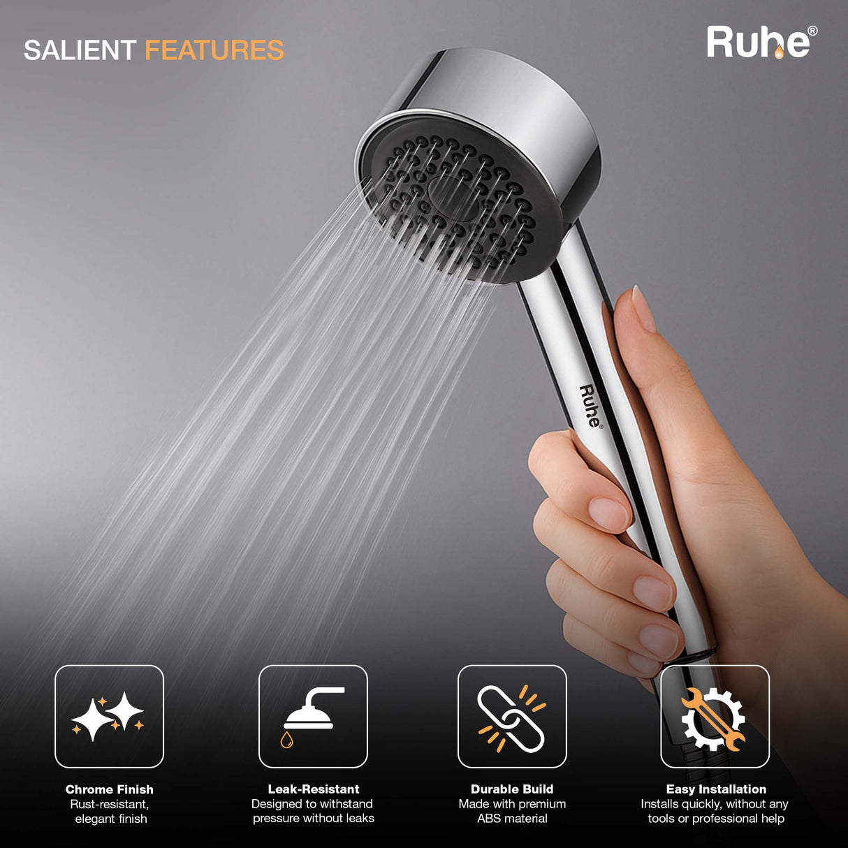 Volt Hand Shower with 304-grade SS Hose & Hook