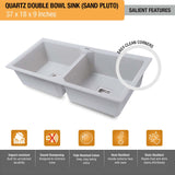 Sand Pluto Quartz Double Bowl Kitchen Sink (37 x 18 x 9 inches) - by Ruhe