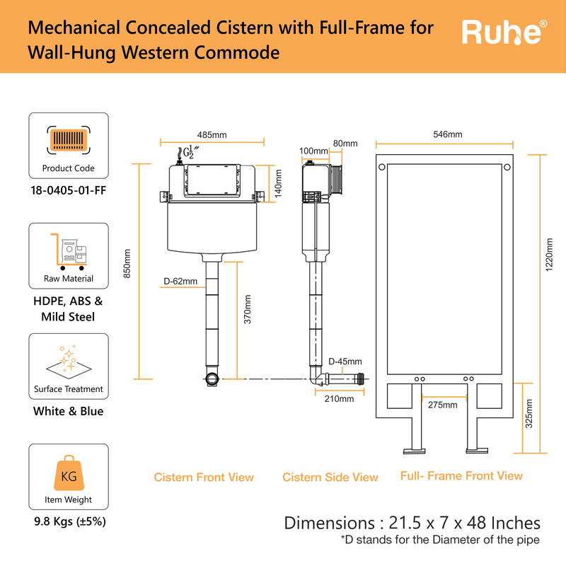Mechanical Concealed Cistern for Western Commode with Full Frame