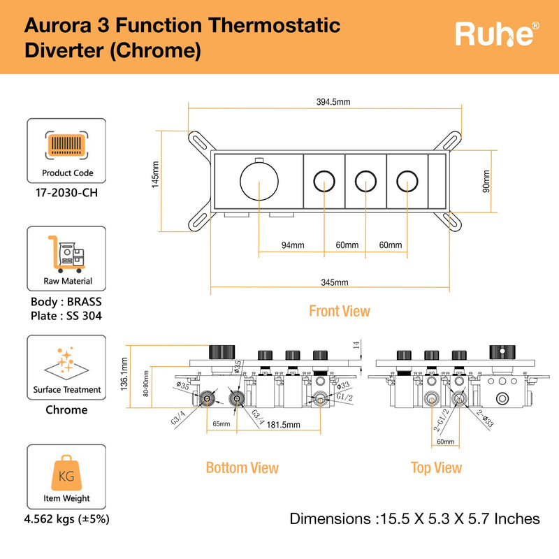 Aurora 3-Function Thermostatic Diverter