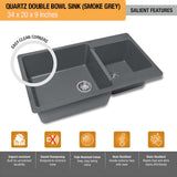 Smoke Grey Quartz Double Bowl Kitchen Sink (34 x 20 x 9 inches) - by Ruhe