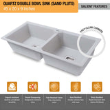 Sand Pluto Quartz Double Bowl Kitchen Sink (45 x 20 x 9 inches) - by Ruhe