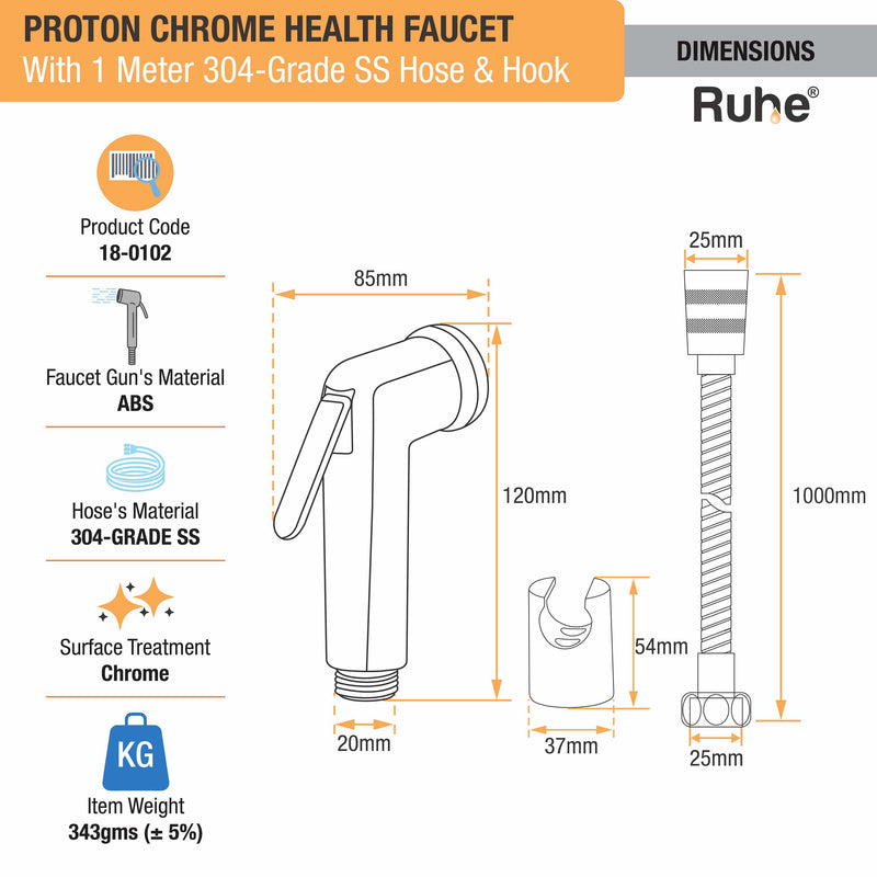 Proton Chrome Health Faucet with 304-Grade SS Hose & Hook