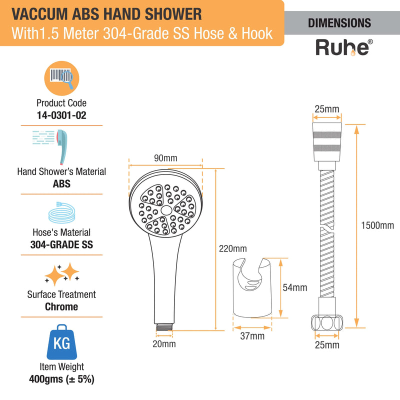 Vaccum ABS Hand Shower with 304-grade SS Hose & Hook