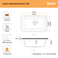 Quartz Single Bowl Kitchen Sink (31 x 19 x 9 Inches)