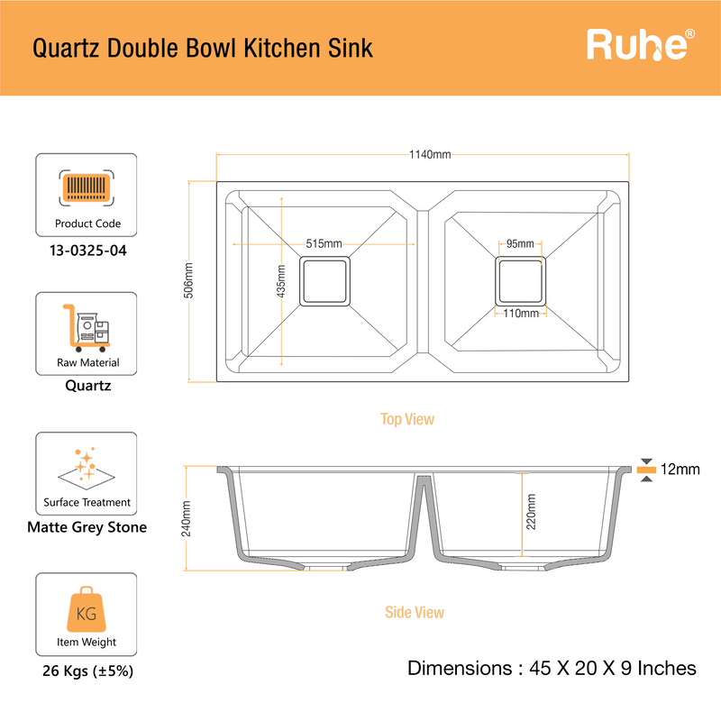 Quartz Single Bowl Round Kitchen Sink (24 x 18 x 9 Inches)
