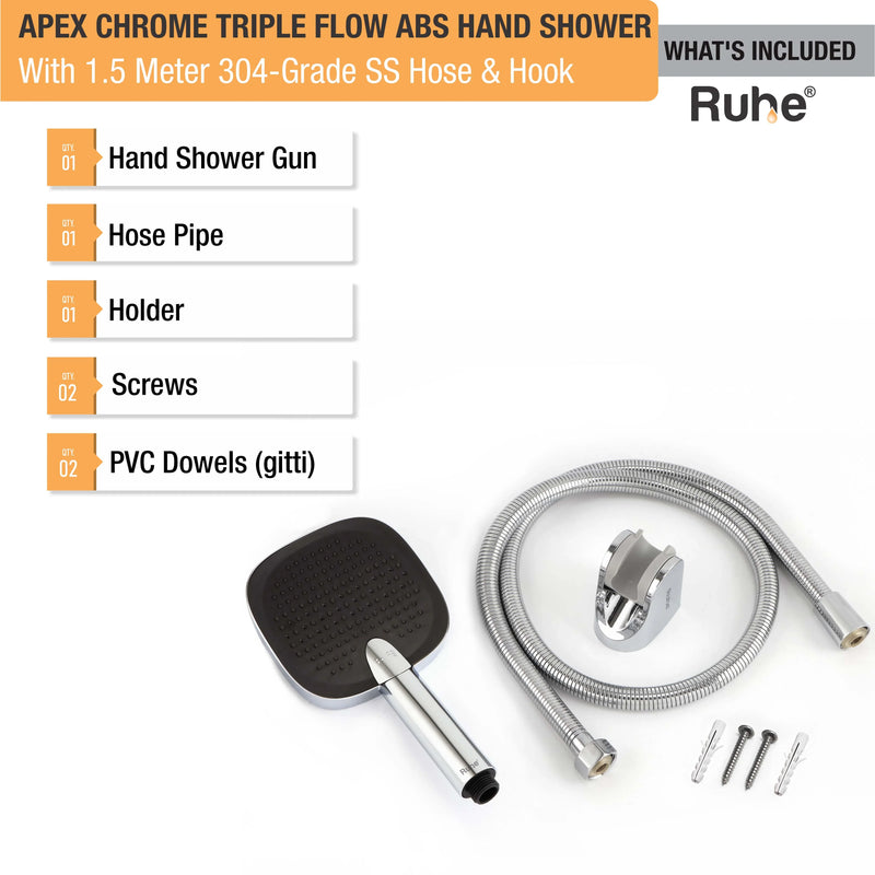 Apex Multiflow Hand Shower with 304-grade SS Hose & Hook
