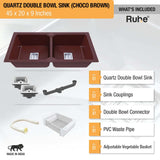 Choco Brown Quartz Double Bowl Kitchen Sink (45 x 20 x 9 inches) - by Ruhe