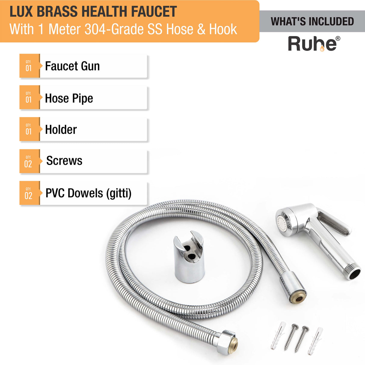 Lux Brass Health Faucet with 1 Meter 304-Grade SS Hose & Hook