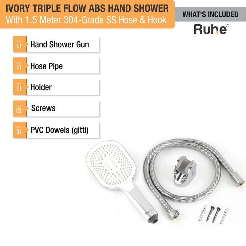 Ivory Multiflow Hand Shower with 304-grade SS Hose & Hook