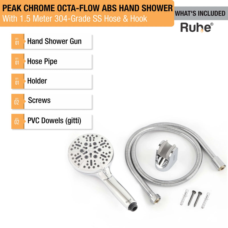 Peak Multiflow Hand Shower with 304-grade SS Hose & Hook