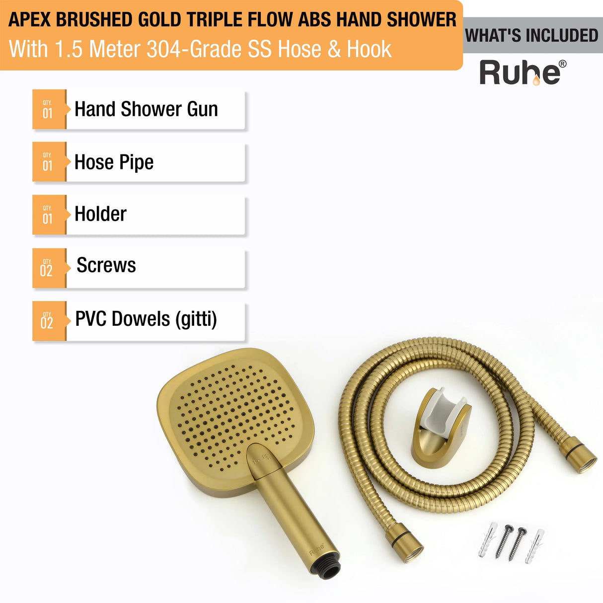 Apex Multiflow Hand Shower with 304-grade SS Hose & Hook